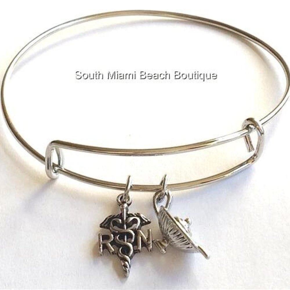 Nursing RN Caduceus Charm Bracelet Nightingale Lamp Nurse Graduation Gift